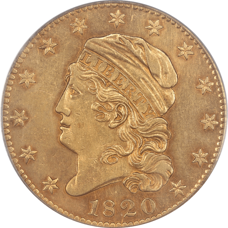 1820 Capped Bust $5 Gold Half Eagle PCGS AU55 Square Base 2 Variety