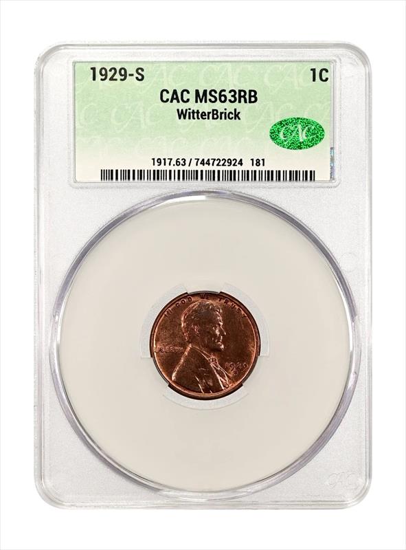 1929-S 1c CACG MS 63 RB WitterBrick