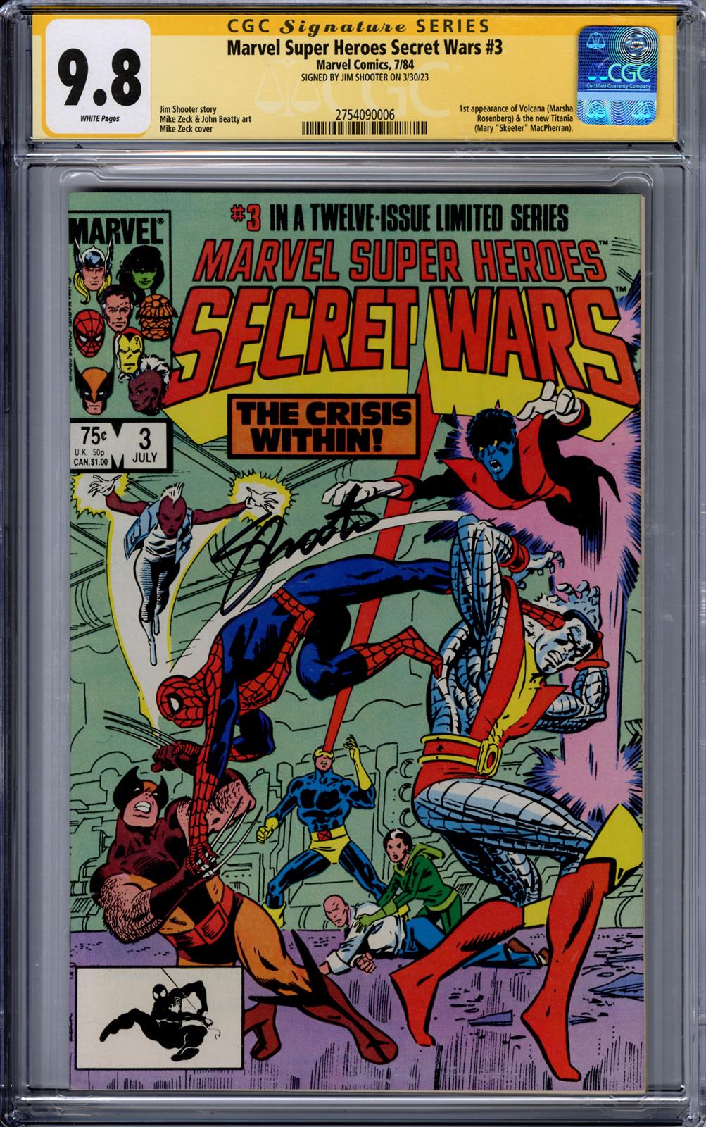 Marvel Super Heroes Secret Wars #3 CGC Signature Series 9.8 (Marvel, 1984) Signed by Jim Shooter 