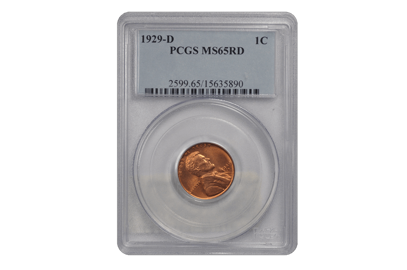 1929-D 1C Lincoln Cent - Type 1 Wheat Reverse PCGS RD #3676-3 MS65