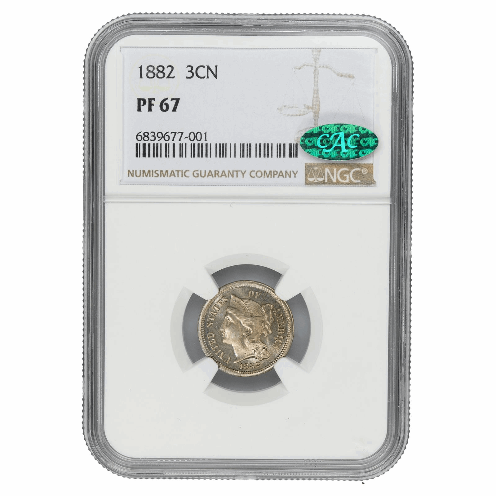 1882 Three Cent Nickel 3CN NGC PR 67 CAC