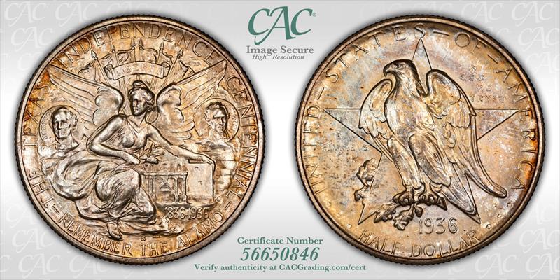 1936-S Texas 50c CACG MS 67
