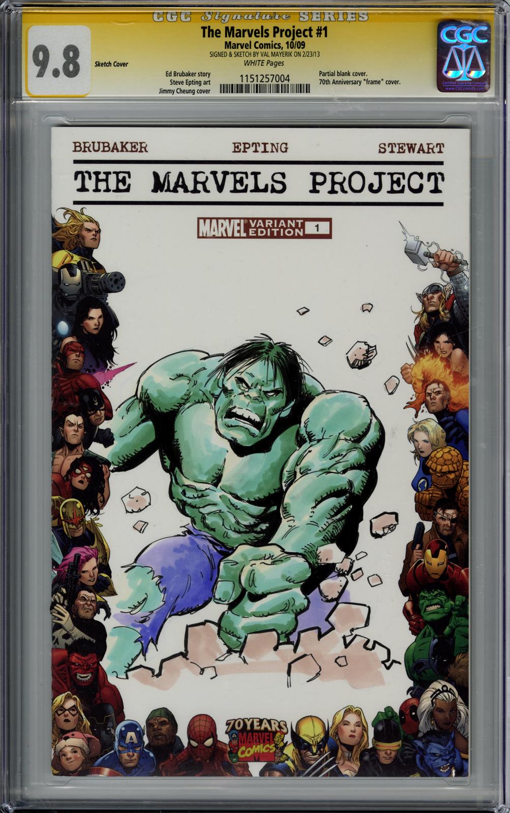 The Marvels Project #1 CGC Signature Series 9.8 (Marvel, 2009)Signed byVal Mayerik 