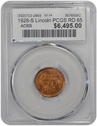 1928-S Lincoln PCGS RD 65