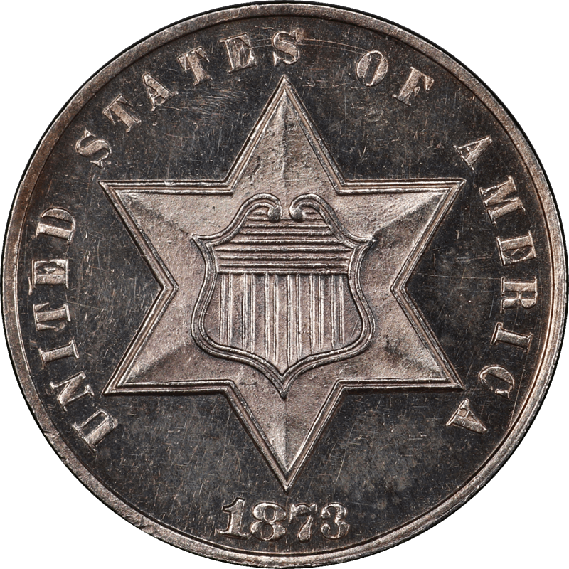 1873 Three Cent Silver 3CS, PCGS PR 63 CAM CAC - Last Year Of Issue