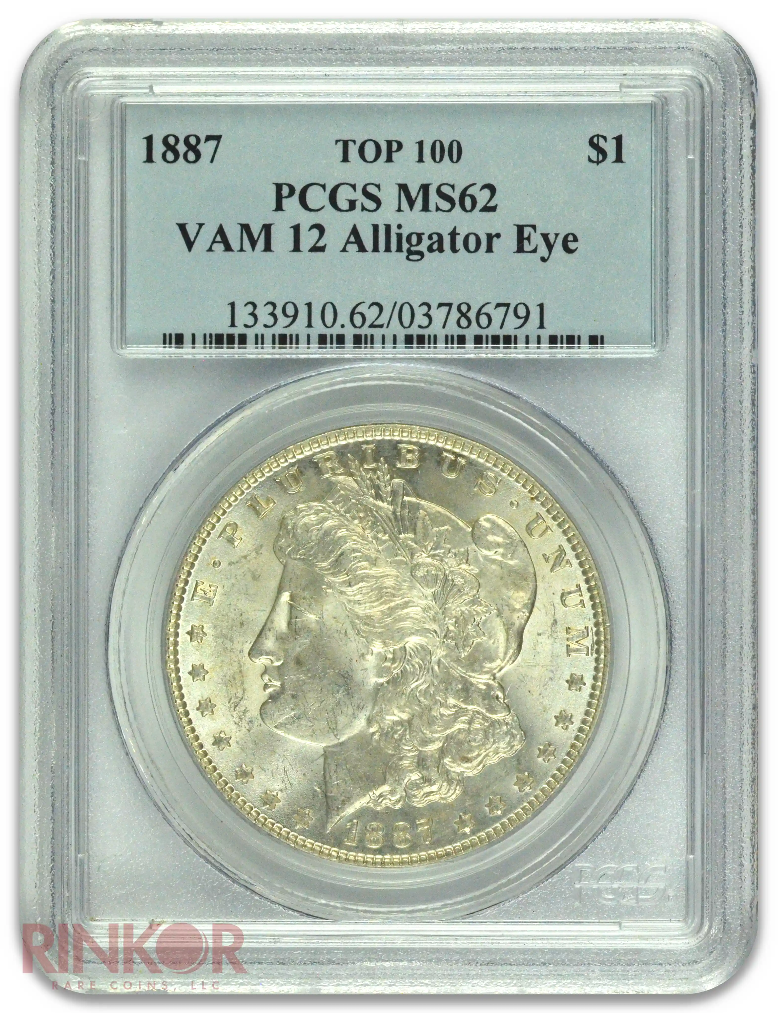 1887 $1 Morgan Dollar VAM 12 Alligator Eye PCGS MS 62