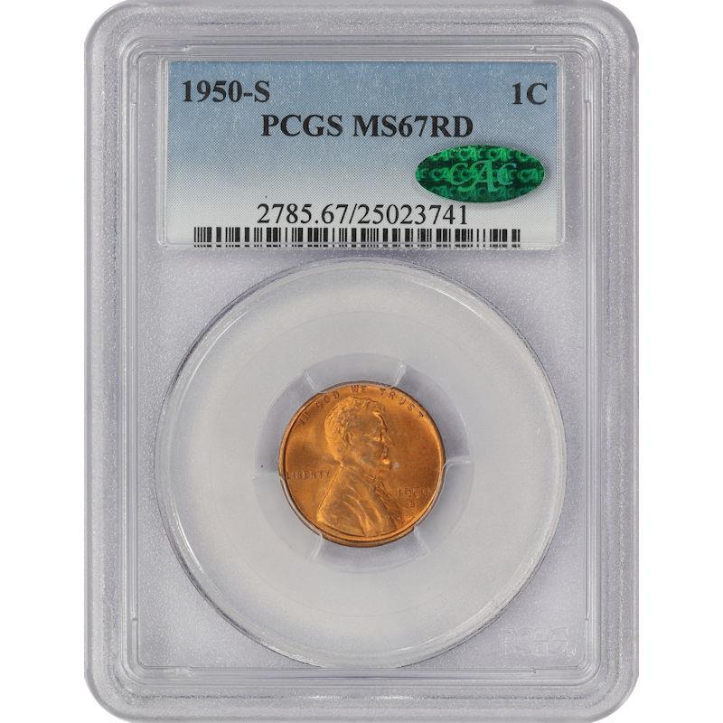 1950-S Lincoln Cent 1c, PCGS  MS-67RD CAC - Nice Color 