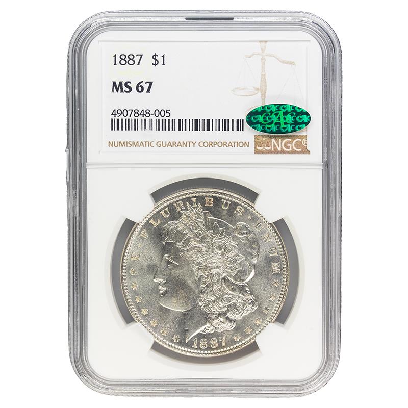 1887 Morgan Silver Dollar $1, NGC MS67 CAC - White and Lustrous 