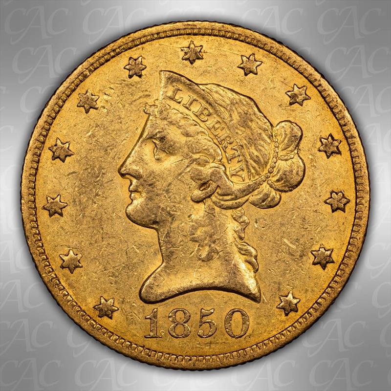 1850 Large Date $10 CACG AU-53