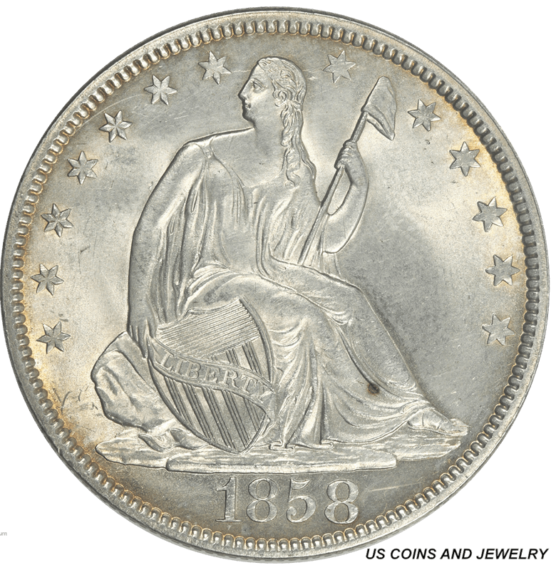 1858 Seated Liberty Half Dollar 50C Brilliant Uncirculated BU