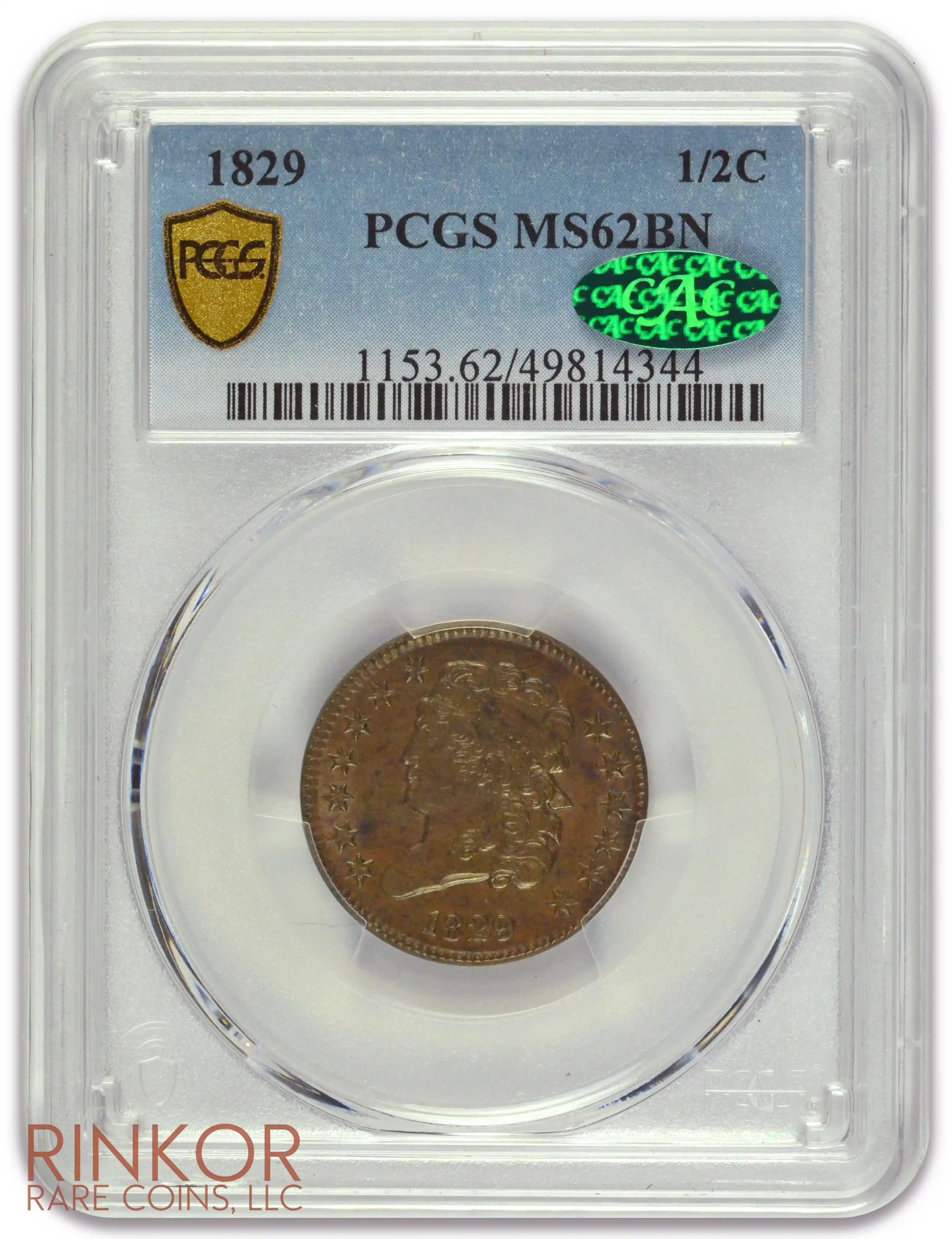 1829 Classic Head PCGS MS 62 BN CAC