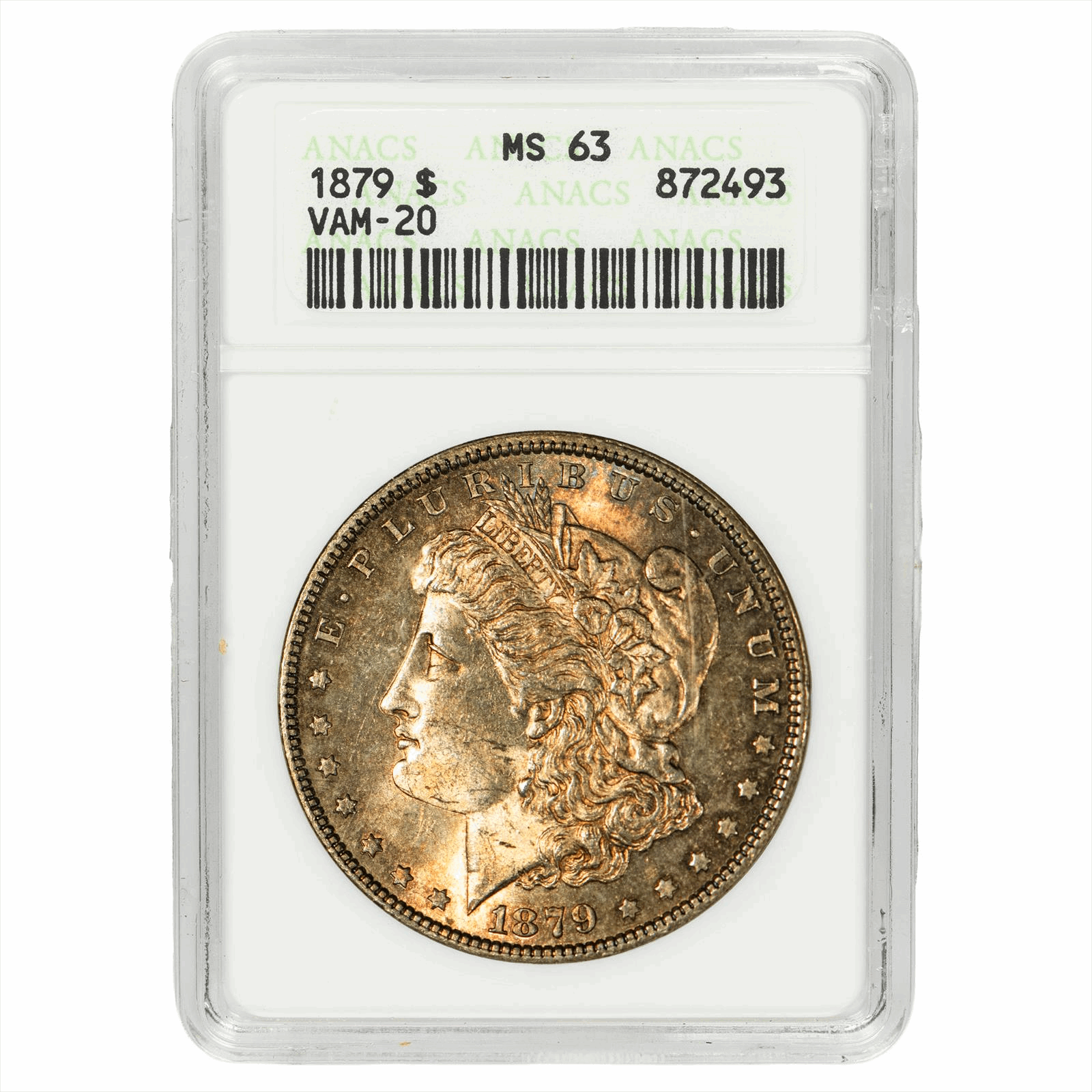 1879 VAM 20 Doubled Date Morgan Dollar $1 ANACS MS 63 