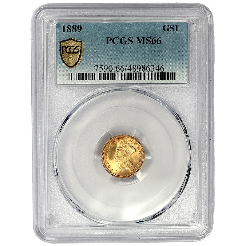 1889 $1 Gold Indian Princess Head PCGS MS66 - TrueView - Lustrous