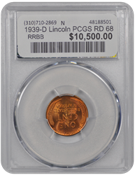 1939-D Lincoln PCGS RD 68