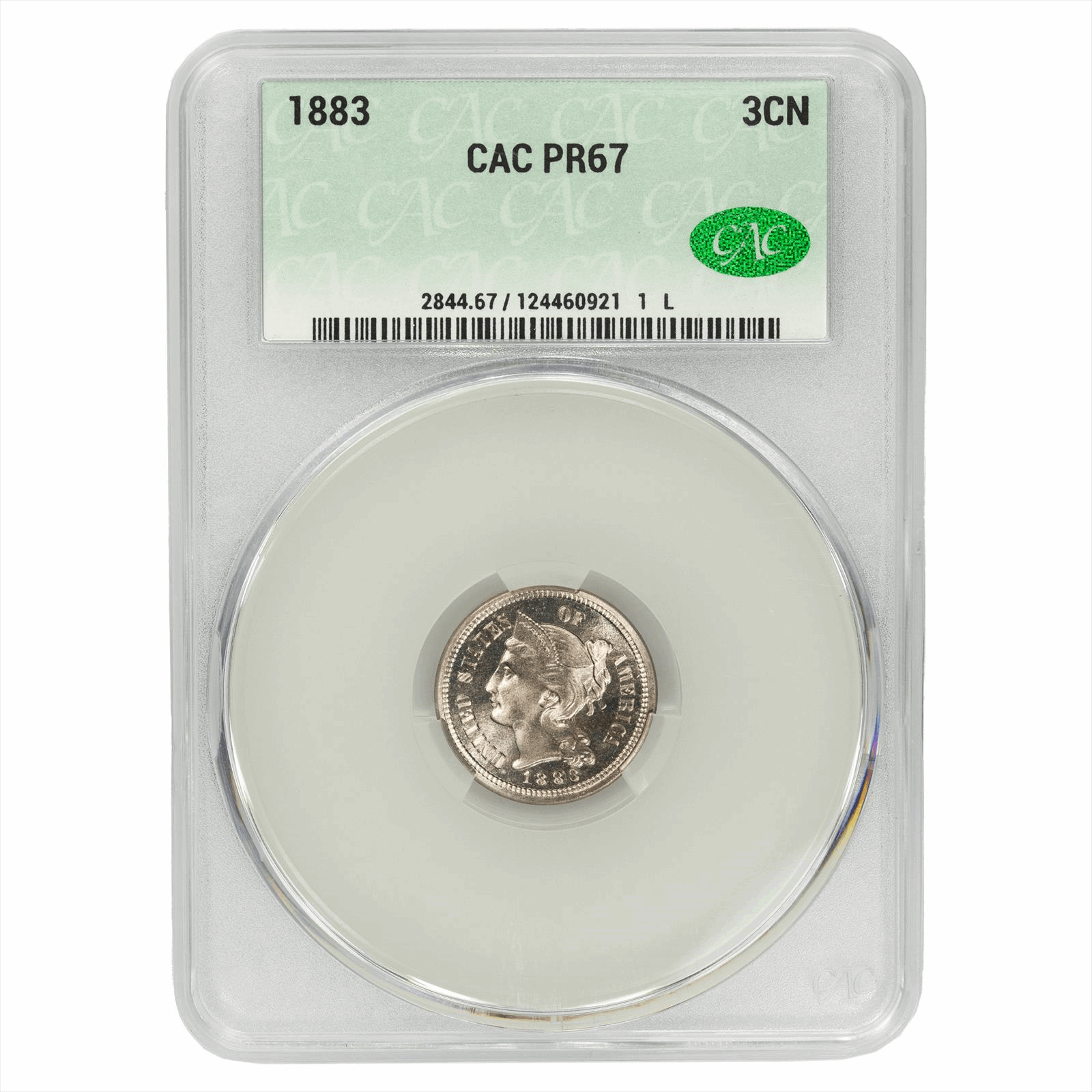 1883 Three Cent Nickel 3CN CAC PR 67