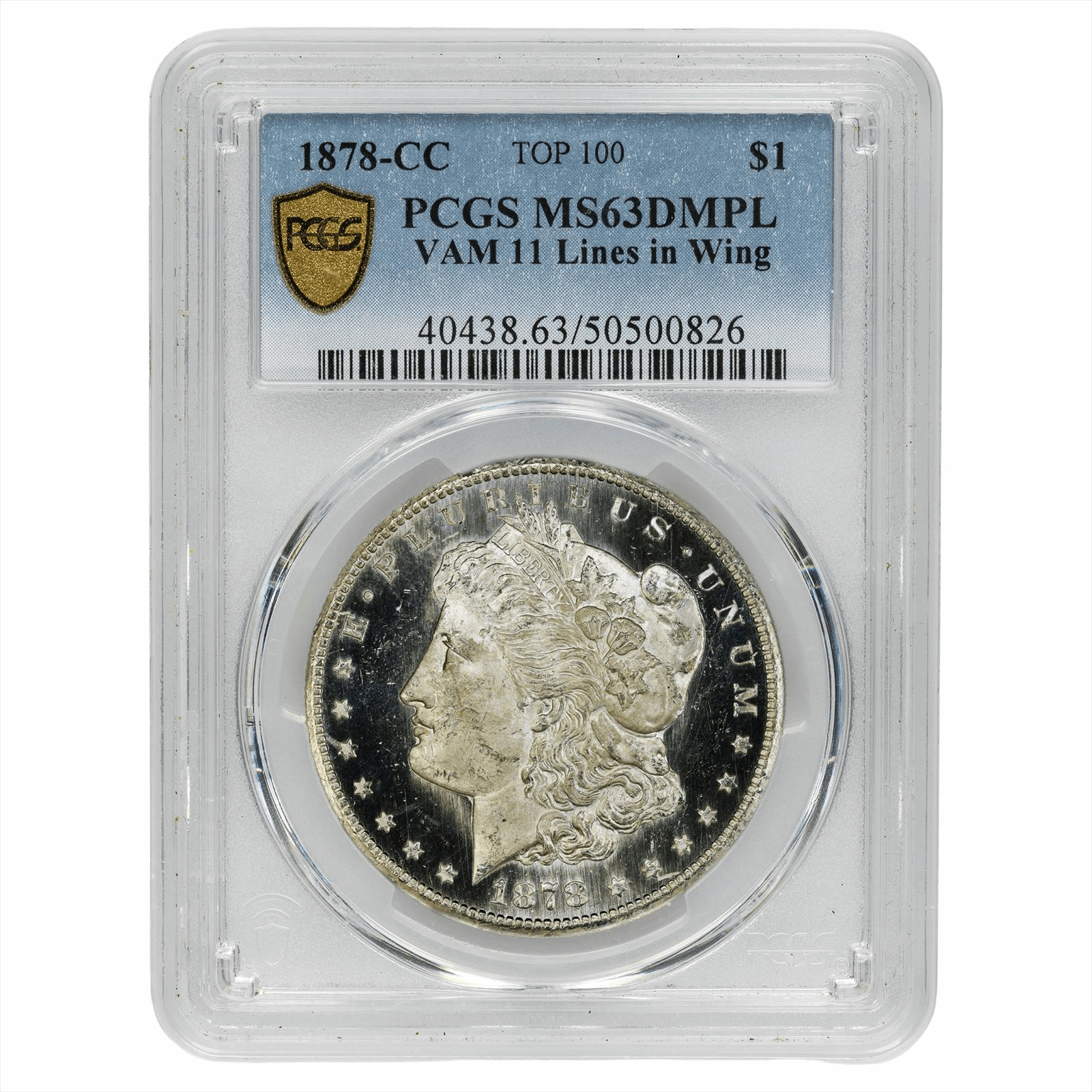 1878CC VAM 11 Morgan Silver Dollar $1 Lines in Wing PCGS MS 63 DMPL 