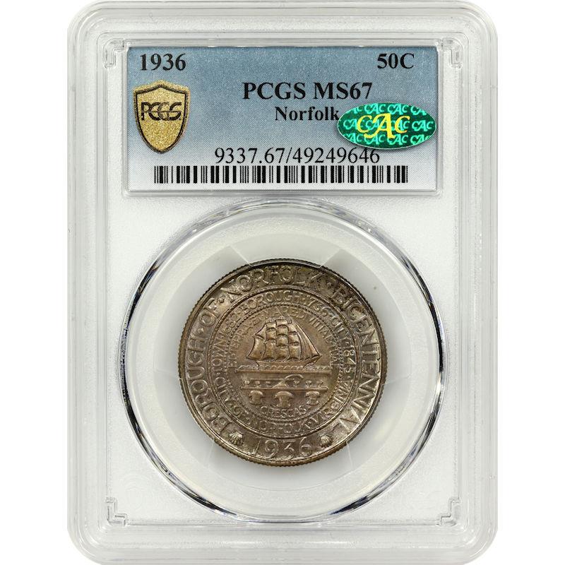 1936 50C Norfolk Commemorative PCGS  MS 67 CAC Certified