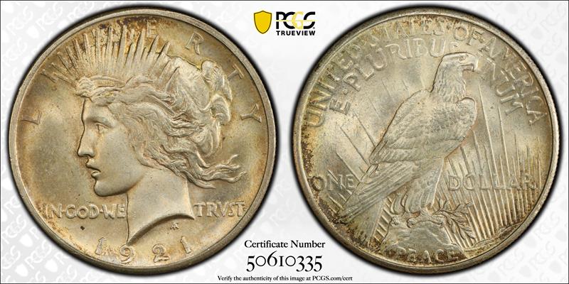 1921 $1 High Relief PCGS MS 64+ CAC