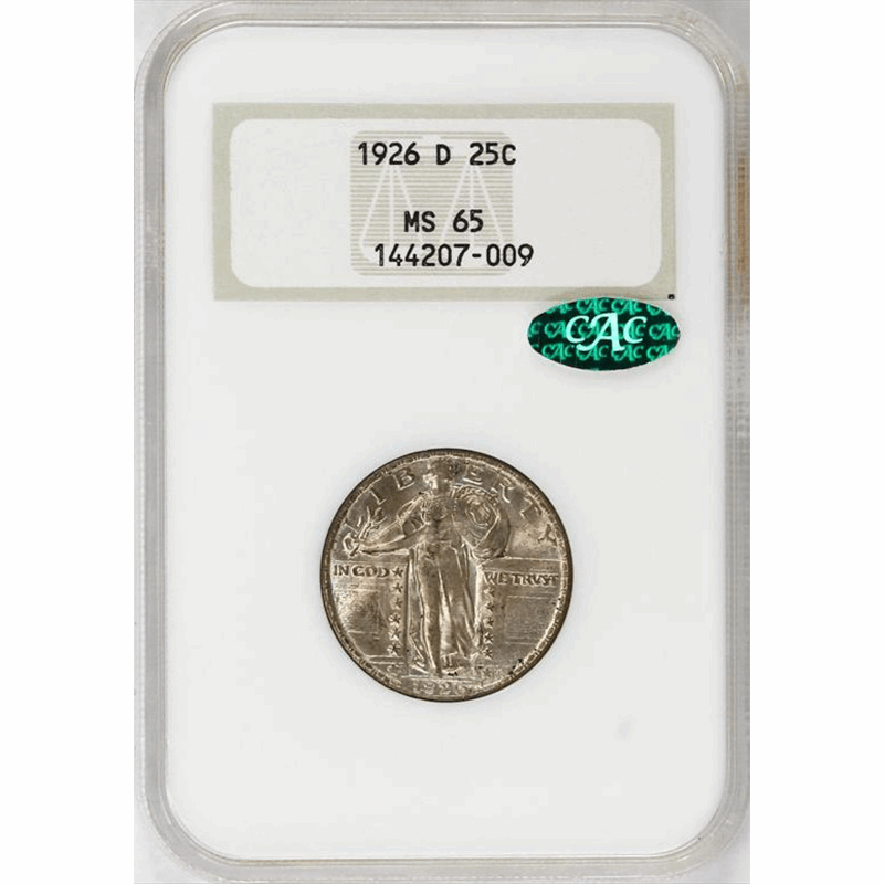 1926-D 25c Standing Liberty Quarter - NGC MS65 CAC - Lustrous / Toned - Fatty Holder