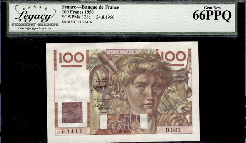 FRANCE BANQUE DE FRANCE 100 FRANCS 1950 GEM NEW 66PPQ 