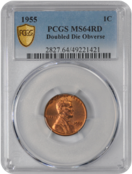 1955  Doubled Die Obverse Lincoln PCGS RD 64