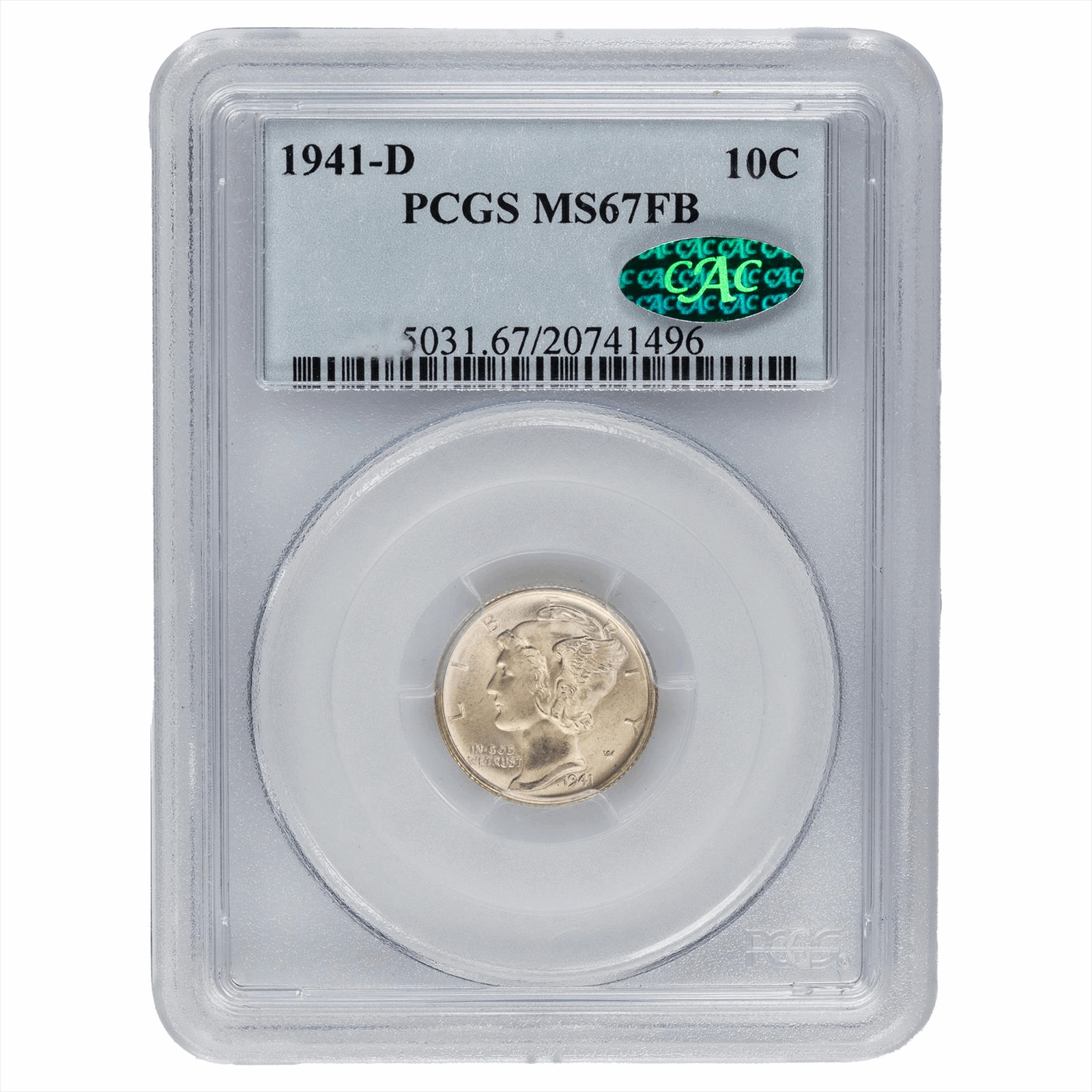 1941-D Mercury Dime 10c - PCGS MS67 FB CAC - Full Bands!