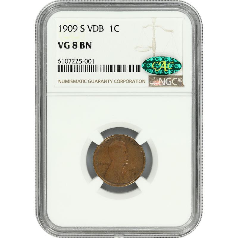 1909-S 1c Lincoln Wheat Cent - NGC VG8 BN CAC - KEY DATE