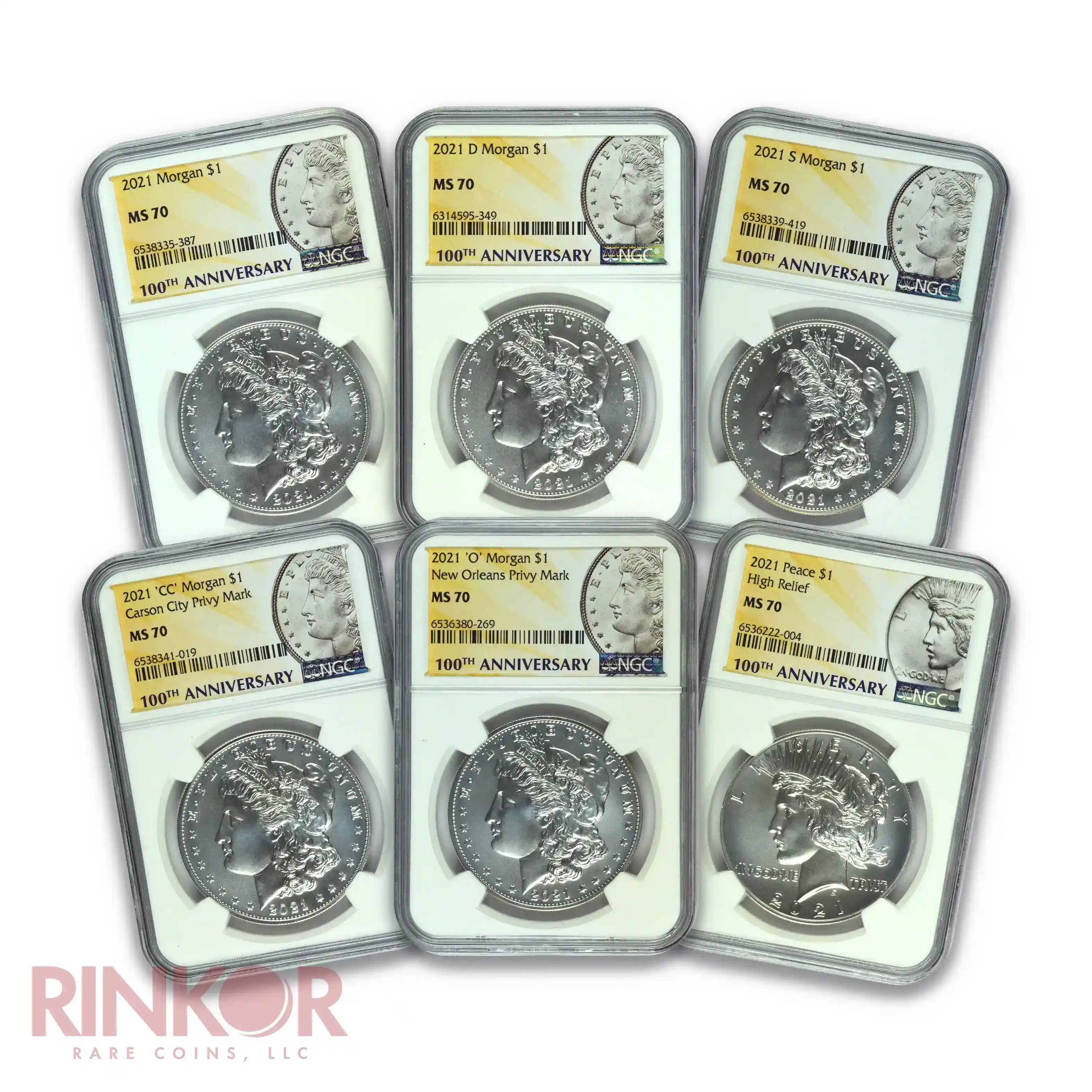 2021 $1 Morgan and Peace Dollar 6-Coin Set NGC MS 70