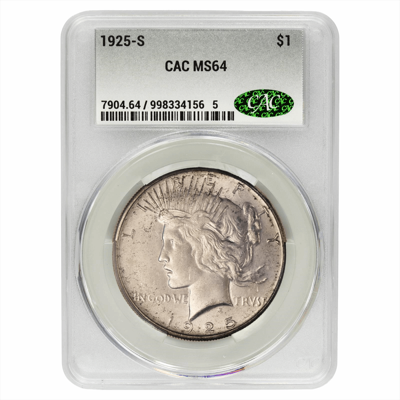 1925-S Peace Dollar $1 CACG MS 64