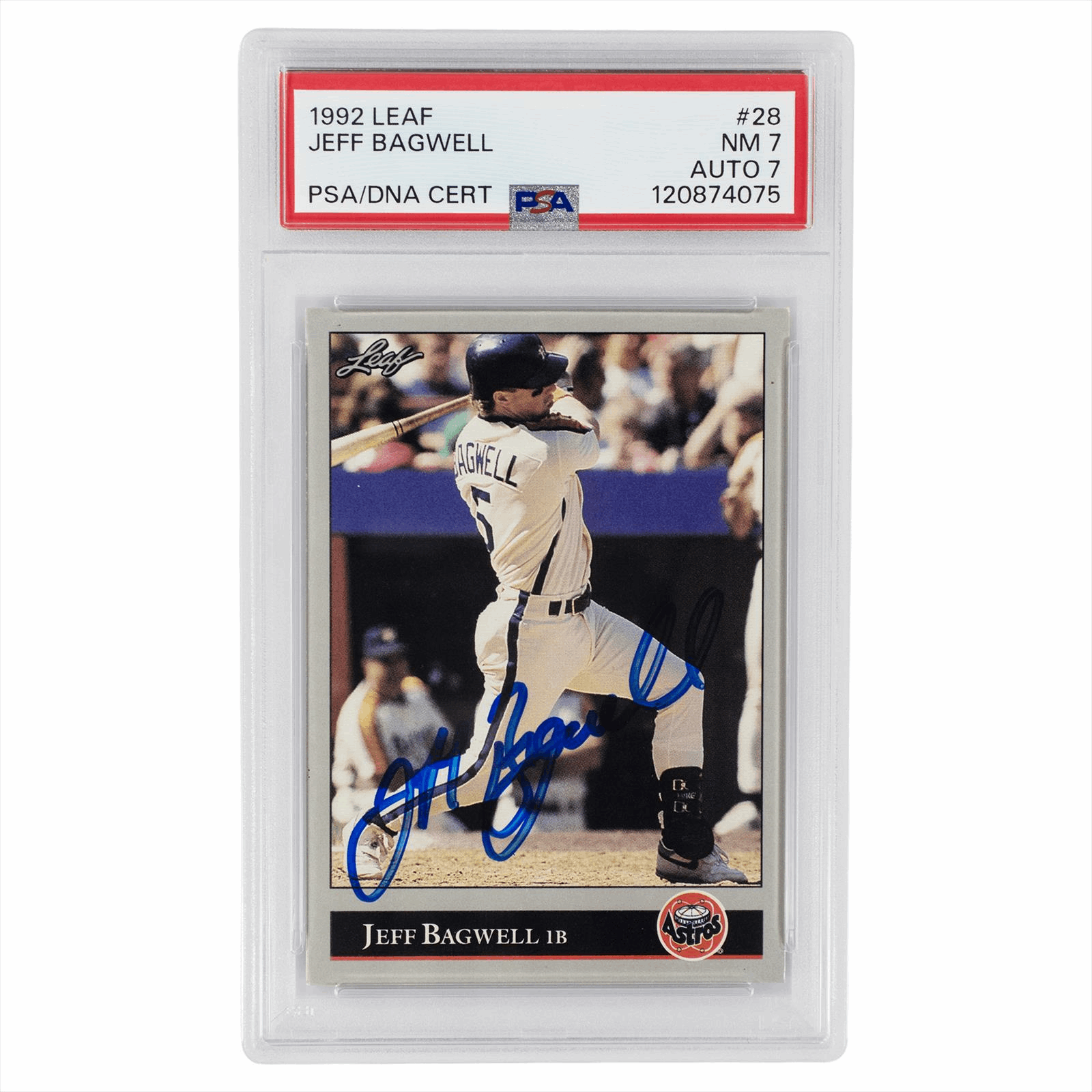 1992 Leaf Jeff Bagwell #28 PSA NM 7 AUTO 7 Cert #120874075
