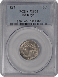 1867 Shield PCGS MS 65