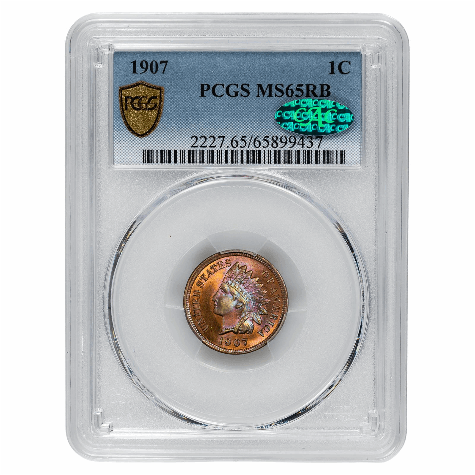 1907 Indian Head Cent 1C PCGS  MS 65 RB CAC