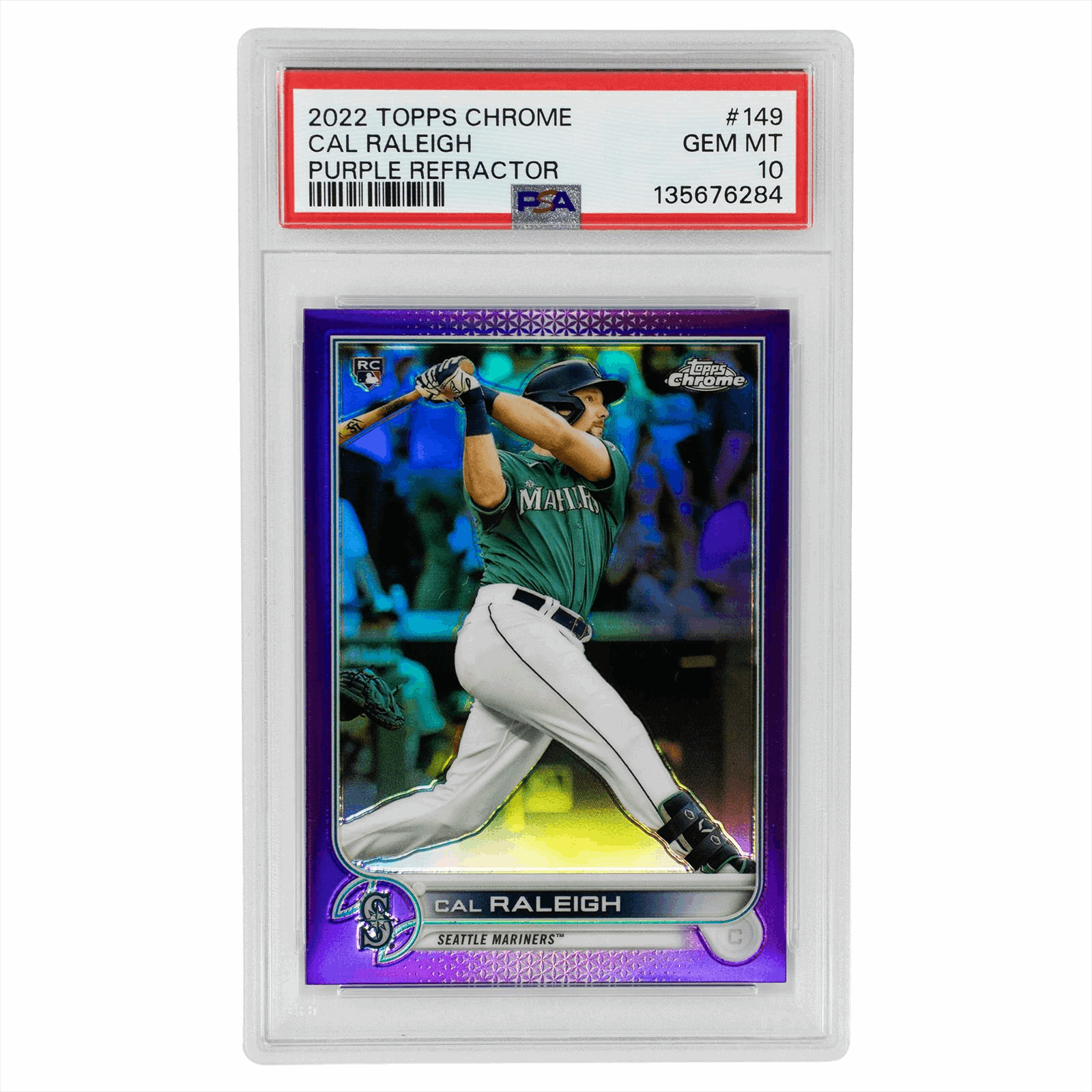 2022 Topps Chrome Cal Raleigh Purple Refractor #149 PSA GEM MT 10 Cert #135676284
