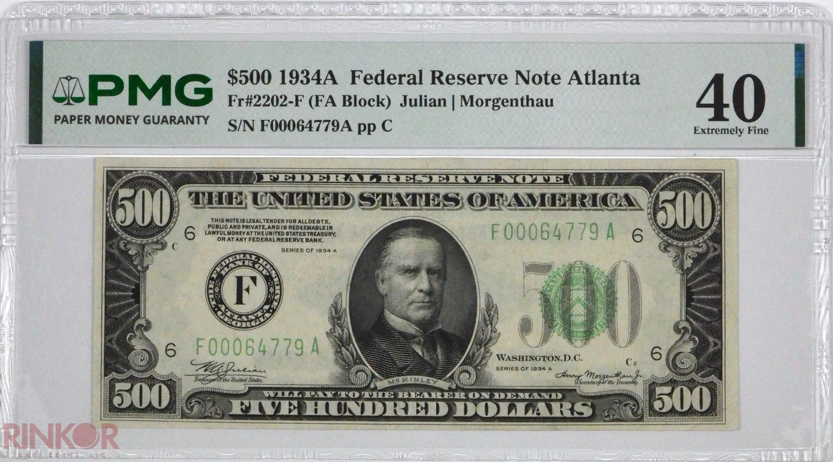 1934A $500 Fr. 2202-F Federal Reserve Note PMG XF-40