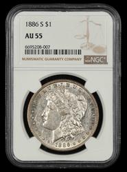 1886 S $1 NGC  AU 55