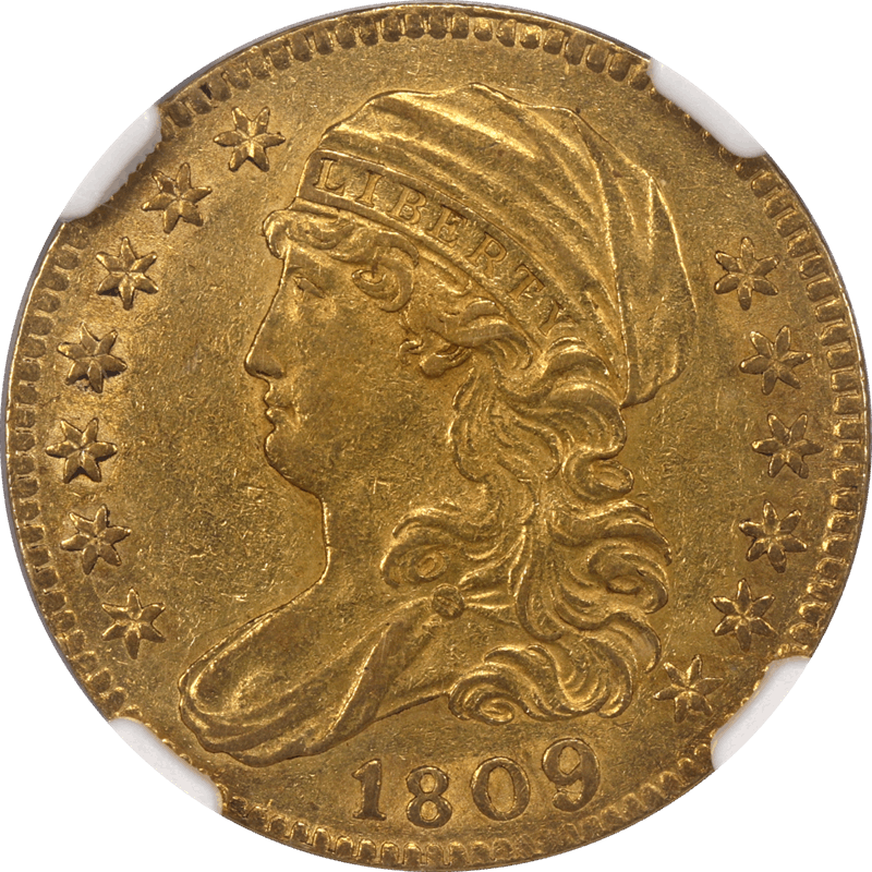 1809/8 Draped Bust $5 Gold Half Eagle NGC AU Details 9 over 8 Overdate
