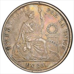 1872 Peru Sol PCGS AU55 