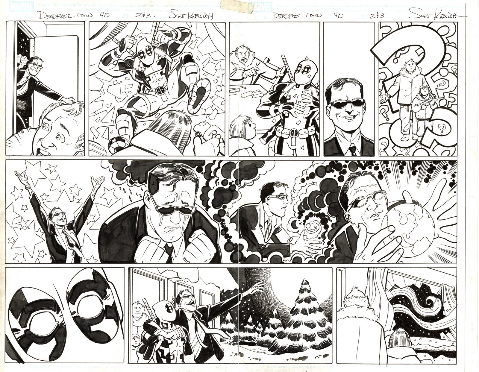 Deadpool #40 Page 2 & 3(Splash) Artist:  Scott Koblish (Penciller) ,  Scott Koblish (Inker) Media Type: Pen and Ink Art Type: Double Page Splash 