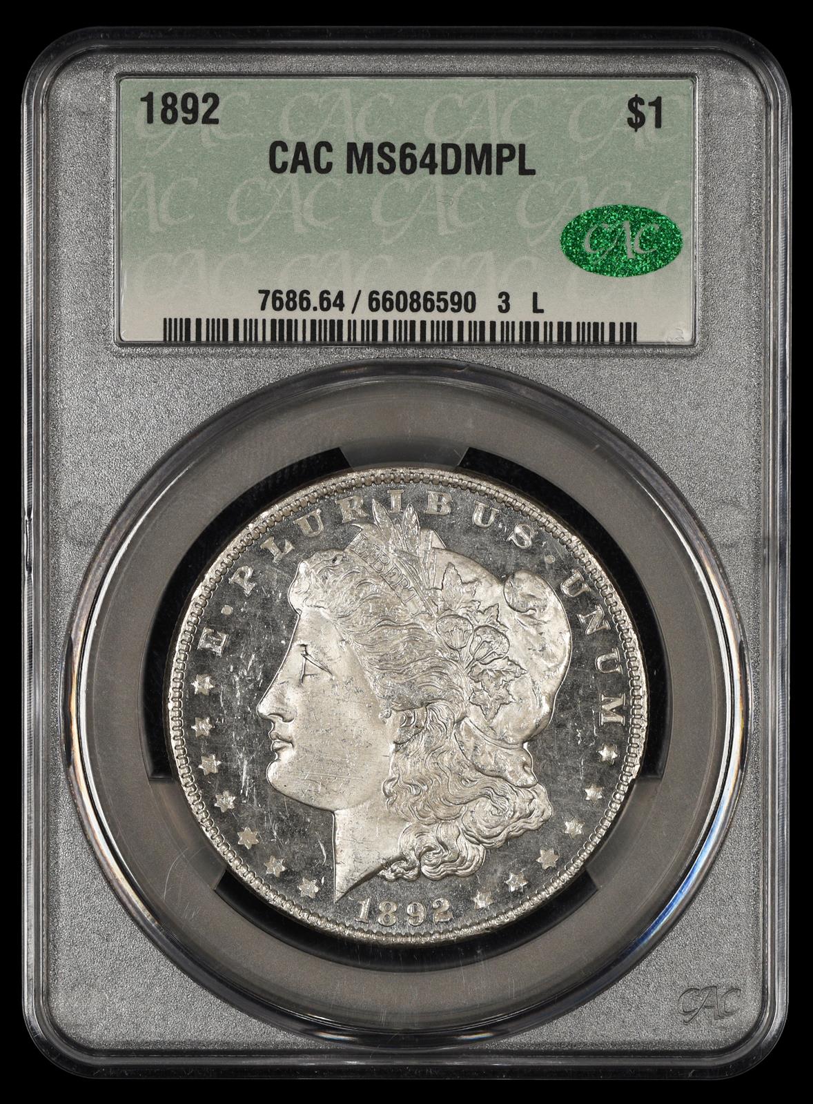 1892 $1 CAC MS64DMPL