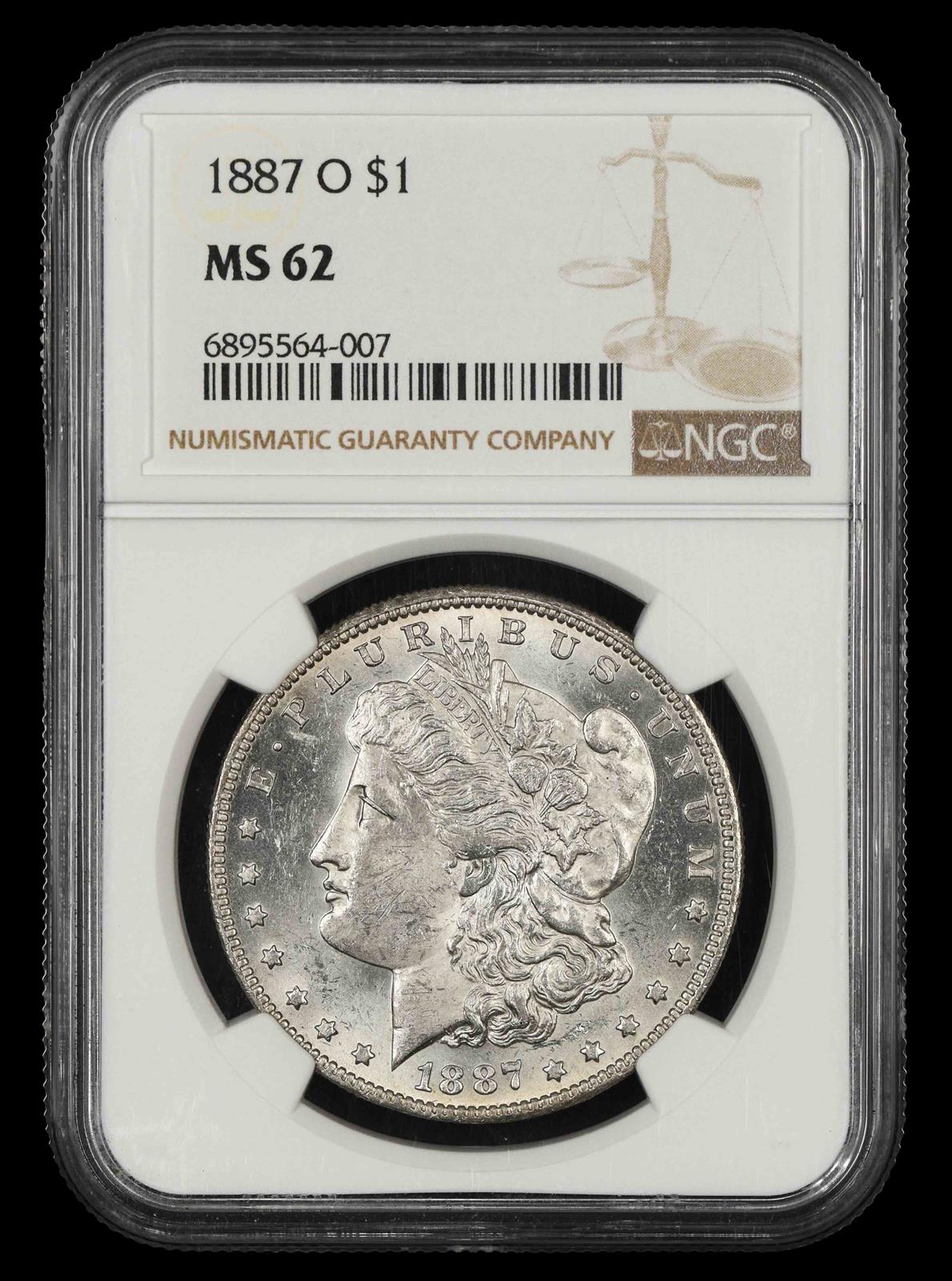 1887 O $1 NGC MS 62