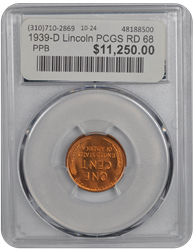 1939-D Lincoln PCGS RD 68 