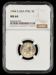 1944 S Philippines 5 Centavos NGC MS64