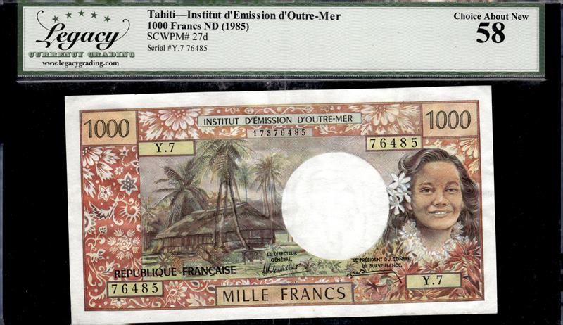 TAHITI INSTITUT DEMISSION DOUTRE - MER 1000 FRANCS ND 1985 CHOICE ABOUT NEW 58 