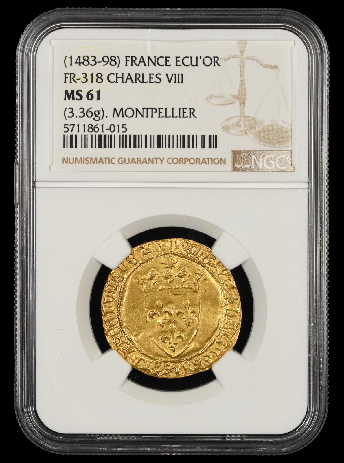 1483-1498 France Ecu dOr Charles VIII NGC MS61