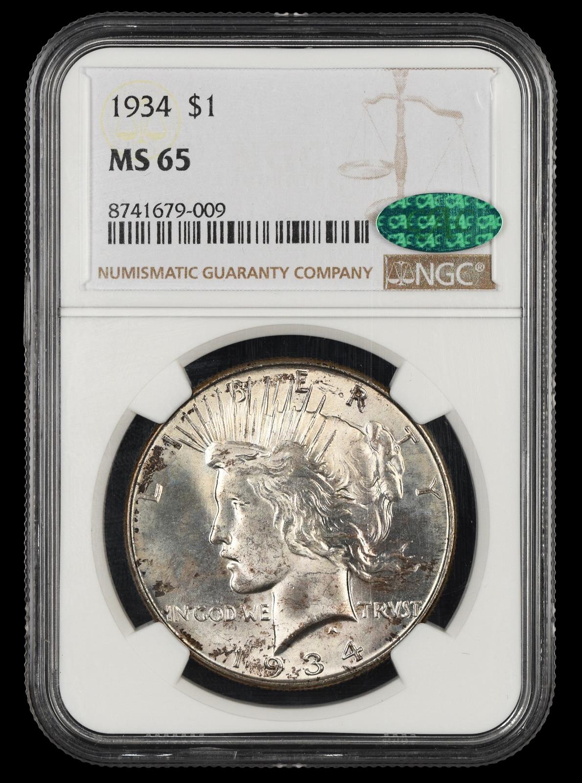 1934 $1 NGC MS 65 CAC