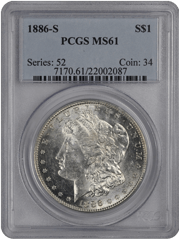 1886-S $1 Morgan Dollar PCGS  #3608-2 MS61