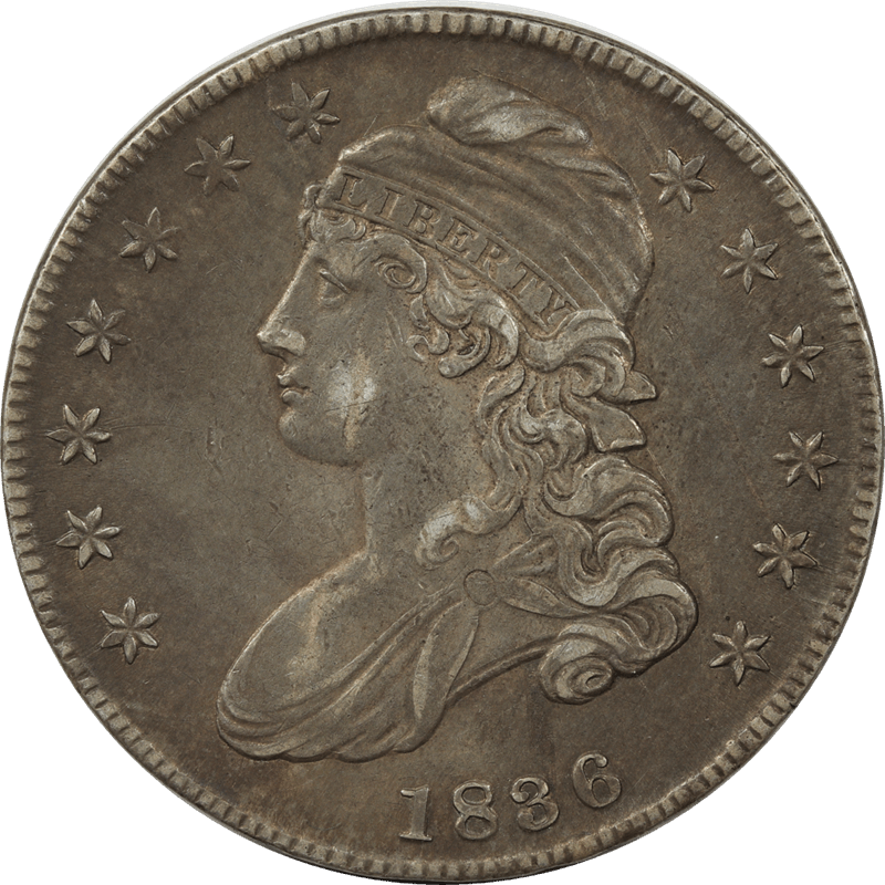 1836 Capped Bust Half Dollar 50c, Circulated, About Uncirculated