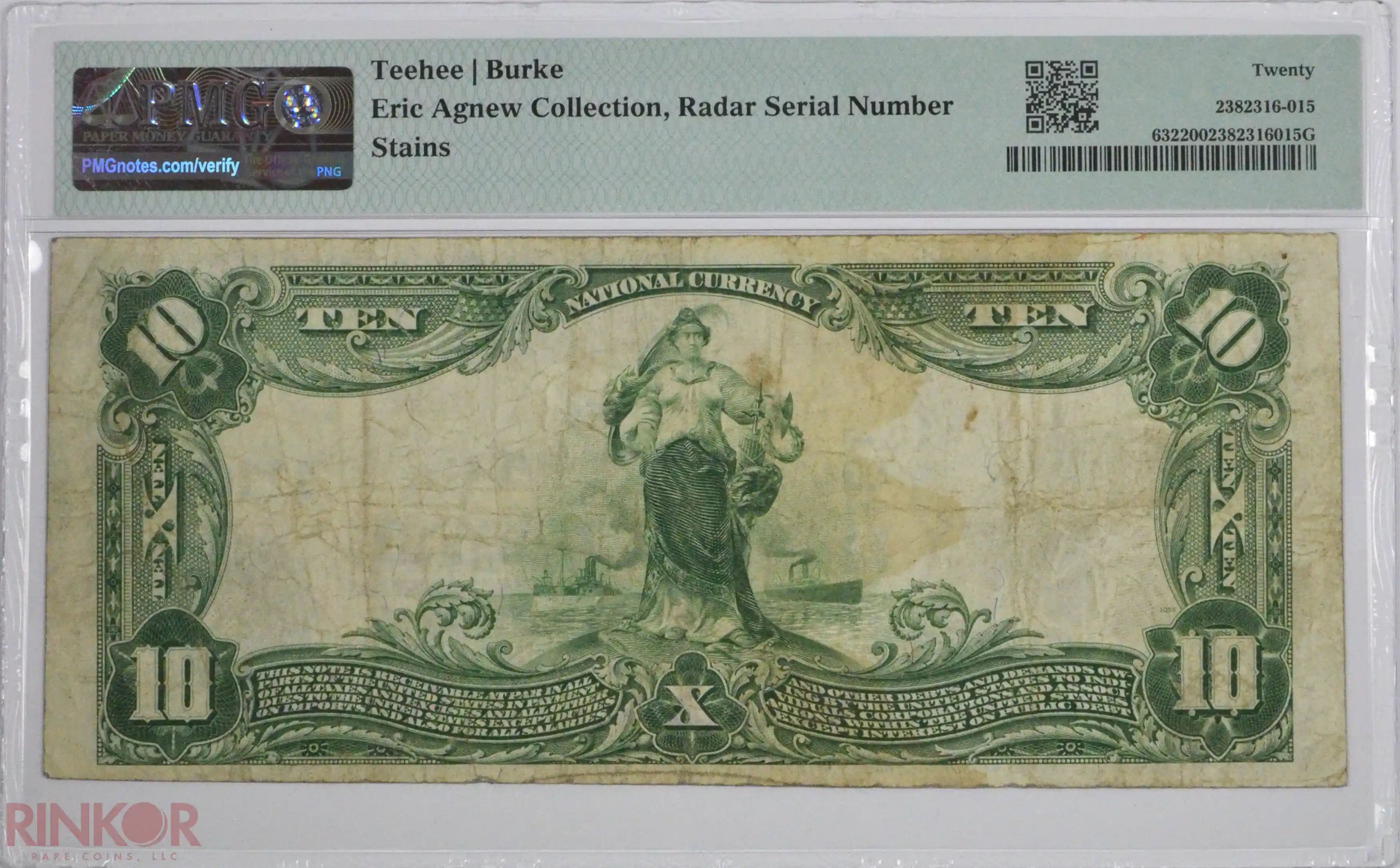 1902 Plain Back $10 Fr. 632 Charter #11161 National Bank Note PMG VF-20
