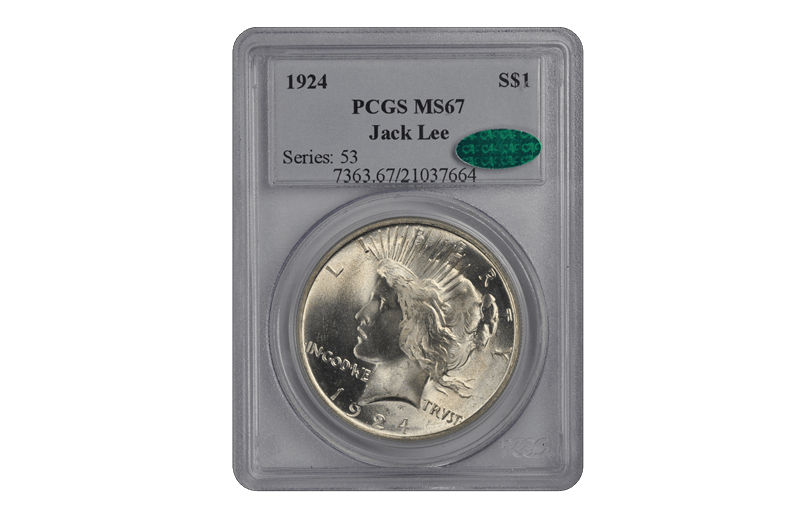 1924 $1 Peace Dollar PCGS  (CAC) #3427-4 MS67