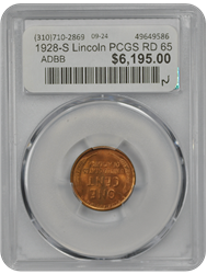 1928-S Lincoln PCGS RD 65